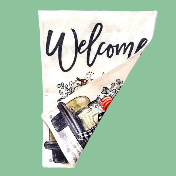 Fall Welcome Yard Garden Flag ~ Pumpkins & Pickup ~ Dbl-Sided ~ Sm. 12 x 18" NEW - Picture 2 of 10